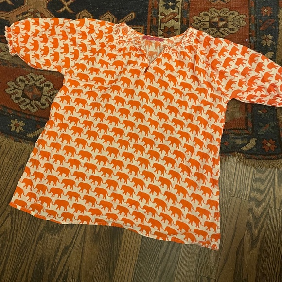 C. Orrico Preppy Girl Top Orange White Elephant Size Large - Picture 1 of 4